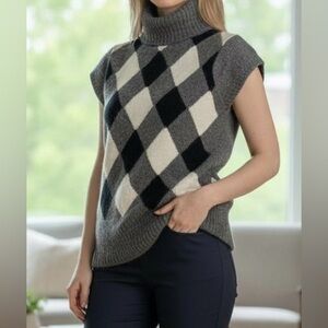 JACOB Angora Blend Argyle Sweater Vest Mock Neck Charcoal Women’s Medium